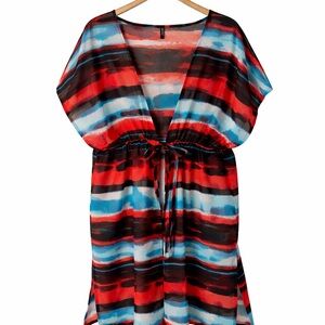 Voglo Womens 1X Swim Cover Up Tunic Dress Sheer Beach Pool Resort Cruise Striped